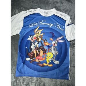 Vintage Lot 29‎ Shirt Mens XL Blue All Over Print Looney Tunes Cast Baggy Y2K